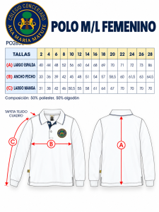 Polo Manga Larga (50% poliester, 50% algodón, piqué blanco)