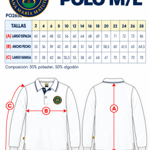 Polo Manga Larga (50% poliester, 50% algodón, piqué blanco)