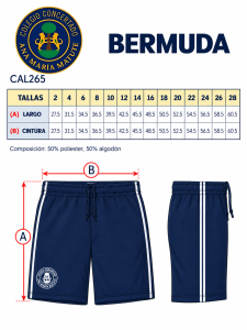 Bermuda deporte (50% poliester, 50% algodón)