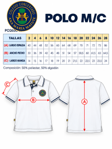 Polo Manga Corta (50% poliester, 50% algodón, piqué blanco)