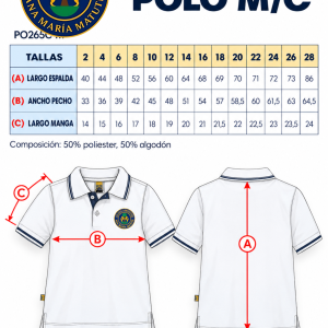 Polo Manga Corta (50% poliester, 50% algodón, piqué blanco)